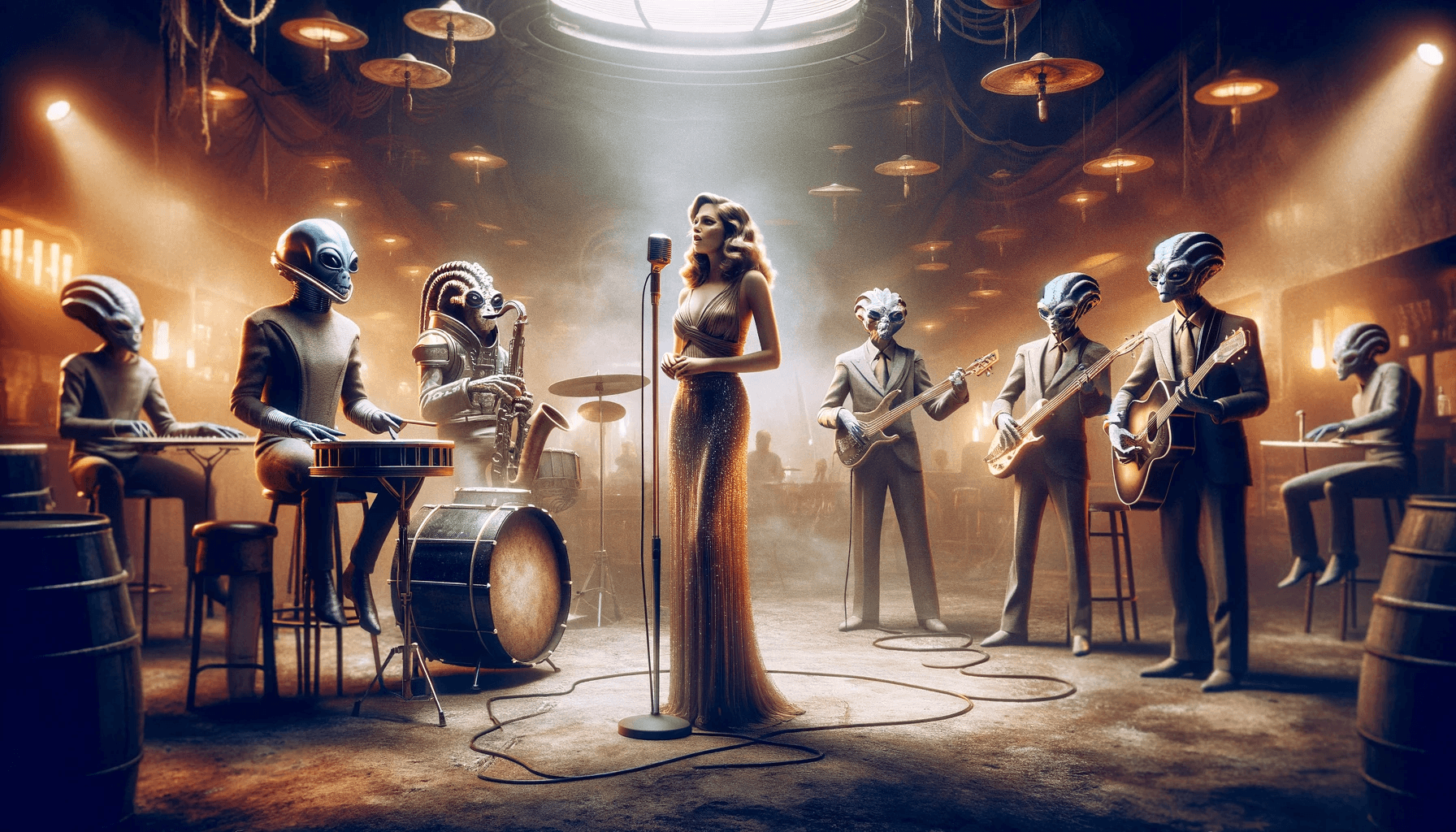 a band of alien musicians and a human singer