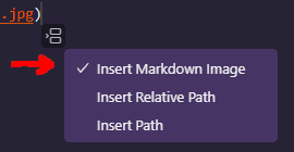 image of the the VSCode drop options menu