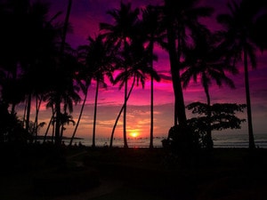 indie chill sunset playlist showing a sun going down in front of a red and purple sky